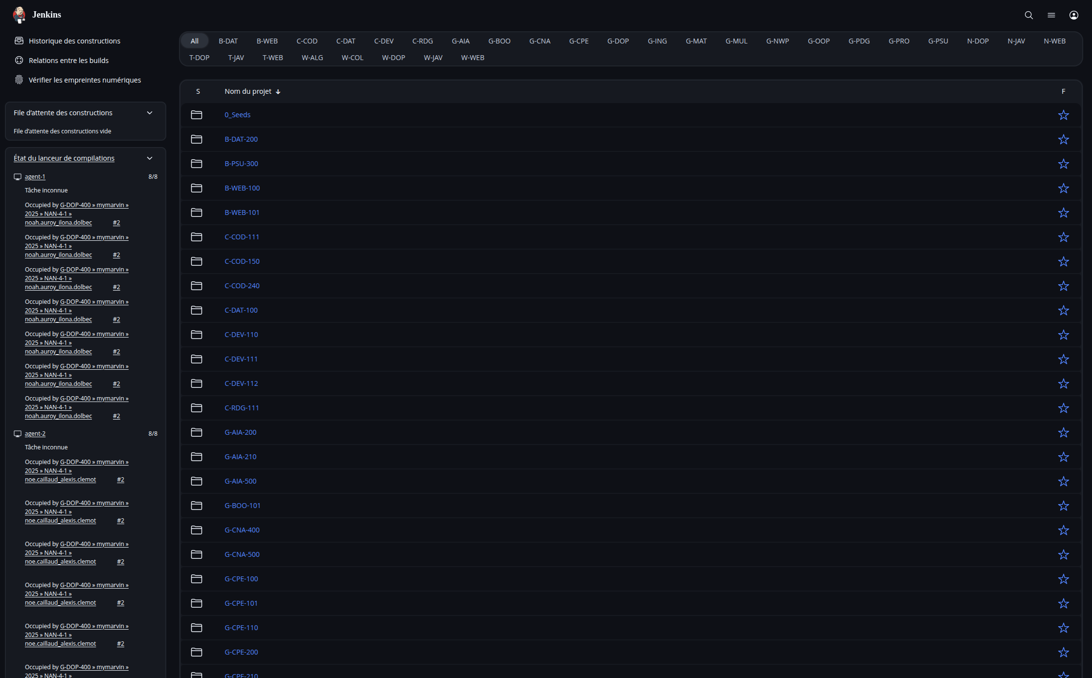 Page d'accueil Jenkins — liste des modules
